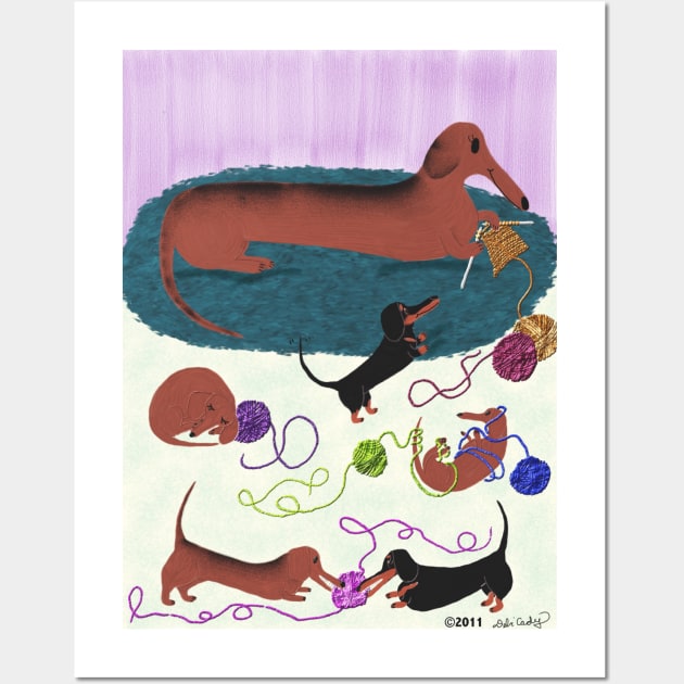 Knitting Dachshund Wall Art by DebiCady